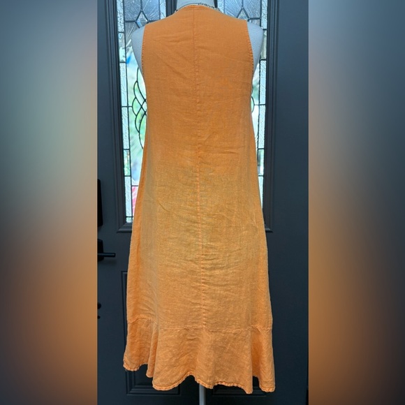 Francesca Bettini Orange Sleeveless V Neck 100% Linen Midi Dress Womens Size L - Picture 5 of 8